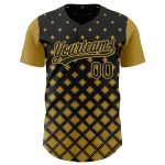 Custom Black and Old Gold 3D Geometric Baseball Jersey for Men Personalized Black Old Gold 3D Geometric Shapes Baseball Jersey