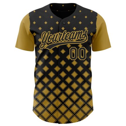 Custom Black and Old Gold 3D Geometric Baseball Jersey for Men Personalized Black Old Gold 3D Geometric Shapes Baseball Jersey