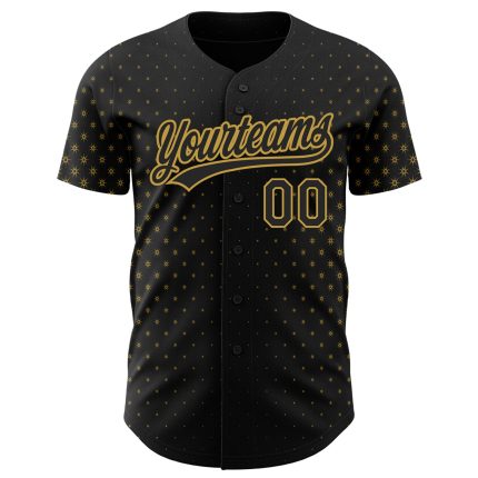 Personalized 3D Geometric Stars Baseball Jersey in Black and Old Gold Personalized Black Old Gold 3D Geometric Stars Baseball