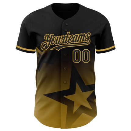 Personalized 3D Gradient Black Gold Twinkle Star Baseball Jersey Personalized Black Old Gold 3D Gradient Style Twinkle Star