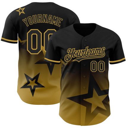 Personalized 3D Gradient Black Gold Twinkle Star Baseball Jersey Personalized Black Old Gold 3D Gradient Style Twinkle Star
