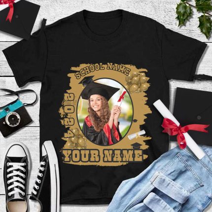 Personalized 3D Graduation T-Shirt in Black and Old Gold for Men and Women Personalized Black Old Gold 3D Graduation Performance