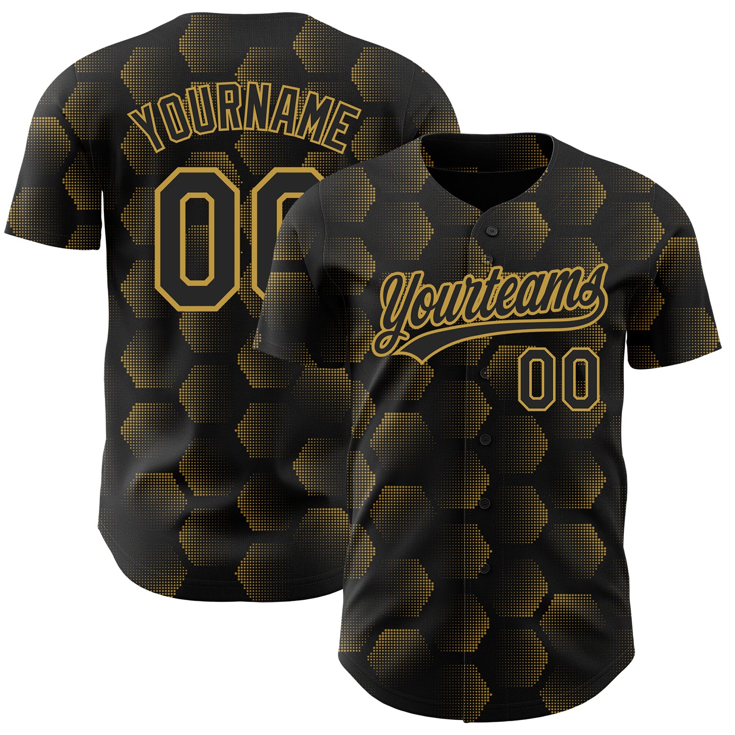Personalized 3D Halftone Geometric Baseball Jersey in Black and Old Gold Personalized Black Old Gold 3D Halftone Geometric