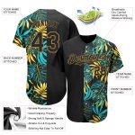 Personalized 3D Hawaii Tropical Palm Leaves Baseball Jersey - Black Old Gold Design Personalized Black Old Gold 3D Hawaii