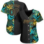Personalized 3D Hawaii Tropical Palm Leaves Baseball Jersey - Black Old Gold Design Personalized Black Old Gold 3D Hawaii