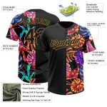 Personalized Black Gold 3D Tropical Palm Leaves Softball Jersey Unisex Two-Button Design Personalized Black Old Gold 3D Hawaii
