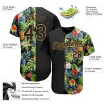 Personalized 3D Hawaii Tropical Pineapples Baseball Jersey - Black Old Gold with Palm Leaves and Flowers Personalized Black