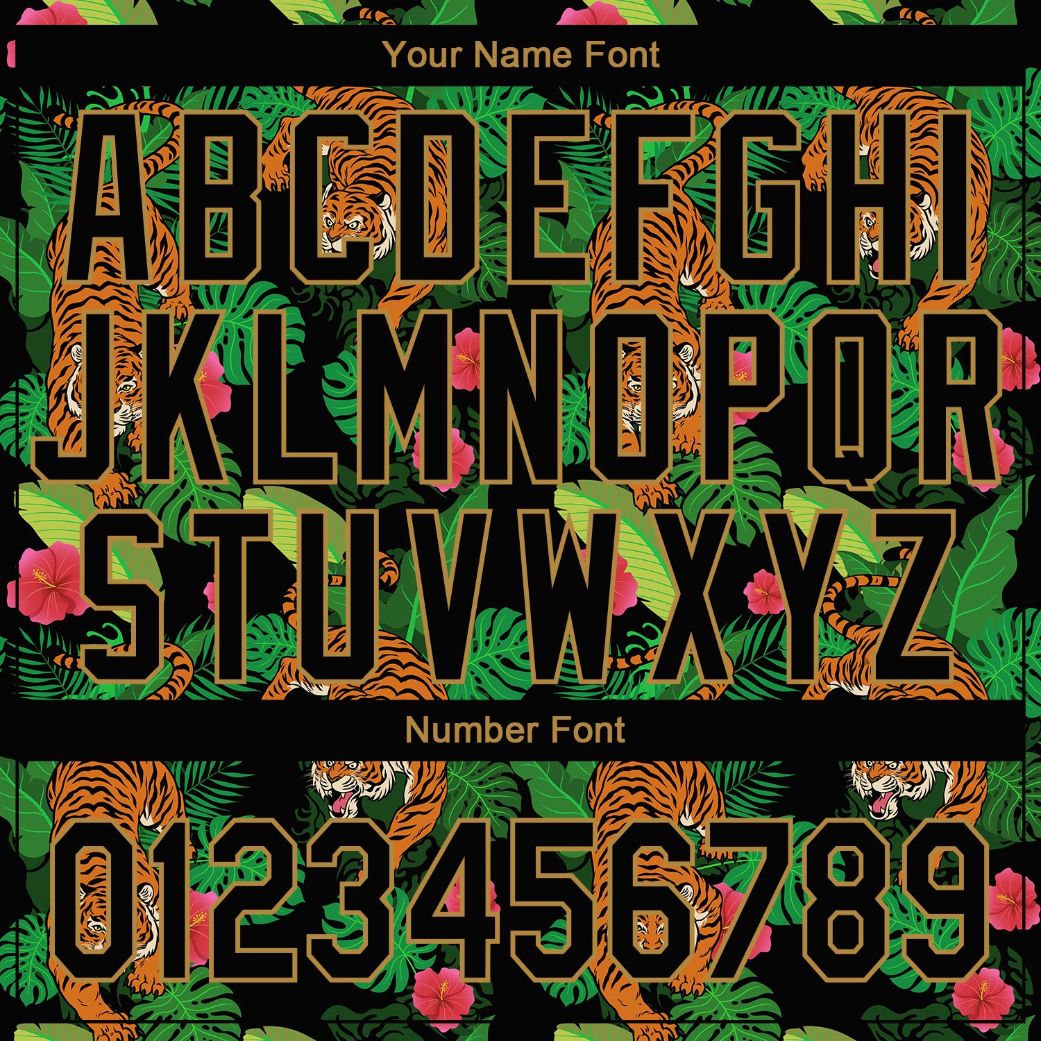 Personalized Black Old Gold 3D Hawaii Tropical Tiger Baseball Jersey Personalized Tropical Tiger Baseball Jersey in Black and Old Gold, 3D Design Personalized Black Old Gold 3D Hawaii Tropical - Image 5