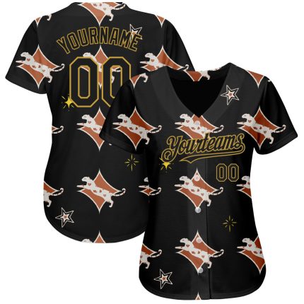 Personalized 3D Leopard Baseball Jersey in Black and Old Gold for Men Personalized Black Old Gold 3D Leopard Baseball Jersey