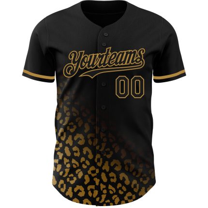 Personalized 3D Leopard Print Fade Baseball Jersey in Black and Old Gold Fashion Personalized Black Old Gold 3D Leopard Print
