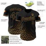 Personalized 3D Leopard Print Fade Baseball Jersey in Black and Old Gold Fashion Personalized Black Old Gold 3D Leopard Print