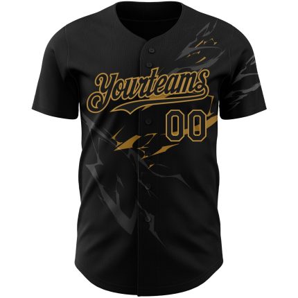 Personalized 3D Lightning Baseball Jersey - Black & Old Gold Design Personalized Black Old Gold 3D Lightning Baseball Jersey