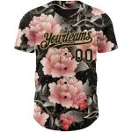 Custom Black Gold 3D Northeast China Flower Baseball Jersey - Personalized Style Personalized Black Old Gold 3D Northeast