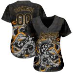 Personalized Black Gold 3D Octopus Baseball Jersey for Dart Board Players Personalized Black Old Gold 3D Octopus Wrapped