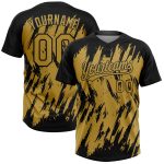 Custom Name & Number Two-Button Unisex Softball Jersey - Personalized Black & Gold 3D Pattern Sharp Shape Personalized Black