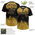 Custom Name & Number Softball Jersey - Personalized Black & Gold 3D Abstract Grunge Pattern Unisex Two-Button Design Personalized