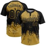 Custom Name & Number Softball Jersey - Personalized Black & Gold 3D Abstract Grunge Pattern Unisex Two-Button Design Personalized