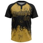 Custom Name & Number Softball Jersey - Personalized Black & Gold 3D Abstract Grunge Pattern Unisex Two-Button Design Personalized