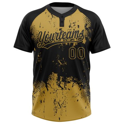 Custom Name & Number Softball Jersey - Personalized Black & Gold 3D Abstract Grunge Pattern Unisex Two-Button Design Personalized