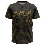 Personalized Softball Jersey with Custom Name & Number, Black Old Gold 3D Curve Pattern, Unisex, Two-Button Design Personalized