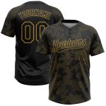 Personalized Softball Jersey with Custom Name & Number, Black Old Gold 3D Curve Pattern, Unisex, Two-Button Design Personalized