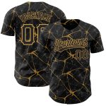 Customizable Black and Old Gold 3D Pattern Abstract Baseball Jersey with Name and Number - Authentic Team Apparel Personalized