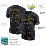 Custom Name and Number Performance T-Shirt, Personalized Black and Gold 3D Abstract Network Design Personalized Black Old