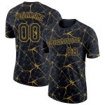 Custom Name and Number Performance T-Shirt, Personalized Black and Gold 3D Abstract Network Design Personalized Black Old