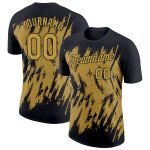 Custom Name and Number Performance T-Shirt - Personalized Black and Old Gold Abstract 3D Sharp Pattern Design Personalized