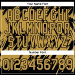 Custom Name and Number Performance T-Shirt - Personalized Black and Old Gold Abstract 3D Sharp Pattern Design Personalized