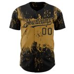 Custom Name and Number Personalized Black Gold 3D Grunge Art Baseball Jersey - Unique Abstract Splatter Design Personalized