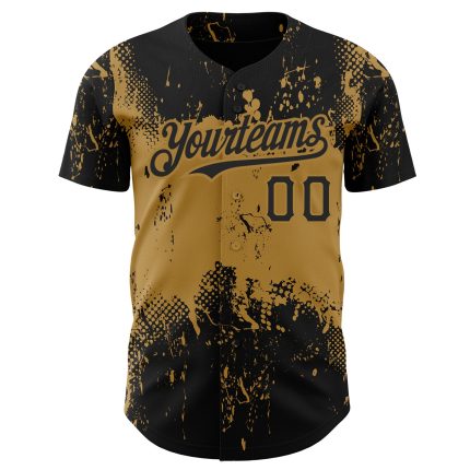 Custom Name and Number Personalized Black Gold 3D Grunge Art Baseball Jersey - Unique Abstract Splatter Design Personalized