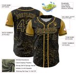 Custom Name and Number Personalized Baseball Jersey with Black and Gold 3D Pattern Splatter Design Personalized Black Old