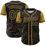 Custom Name and Number Personalized Baseball Jersey with Black and Gold 3D Pattern Splatter Design Personalized Black Old