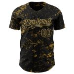 Personalized 3D Pattern Abstract Splatter Black Old Gold Baseball Jersey Custom Name & Number Personalized Black Old Gold