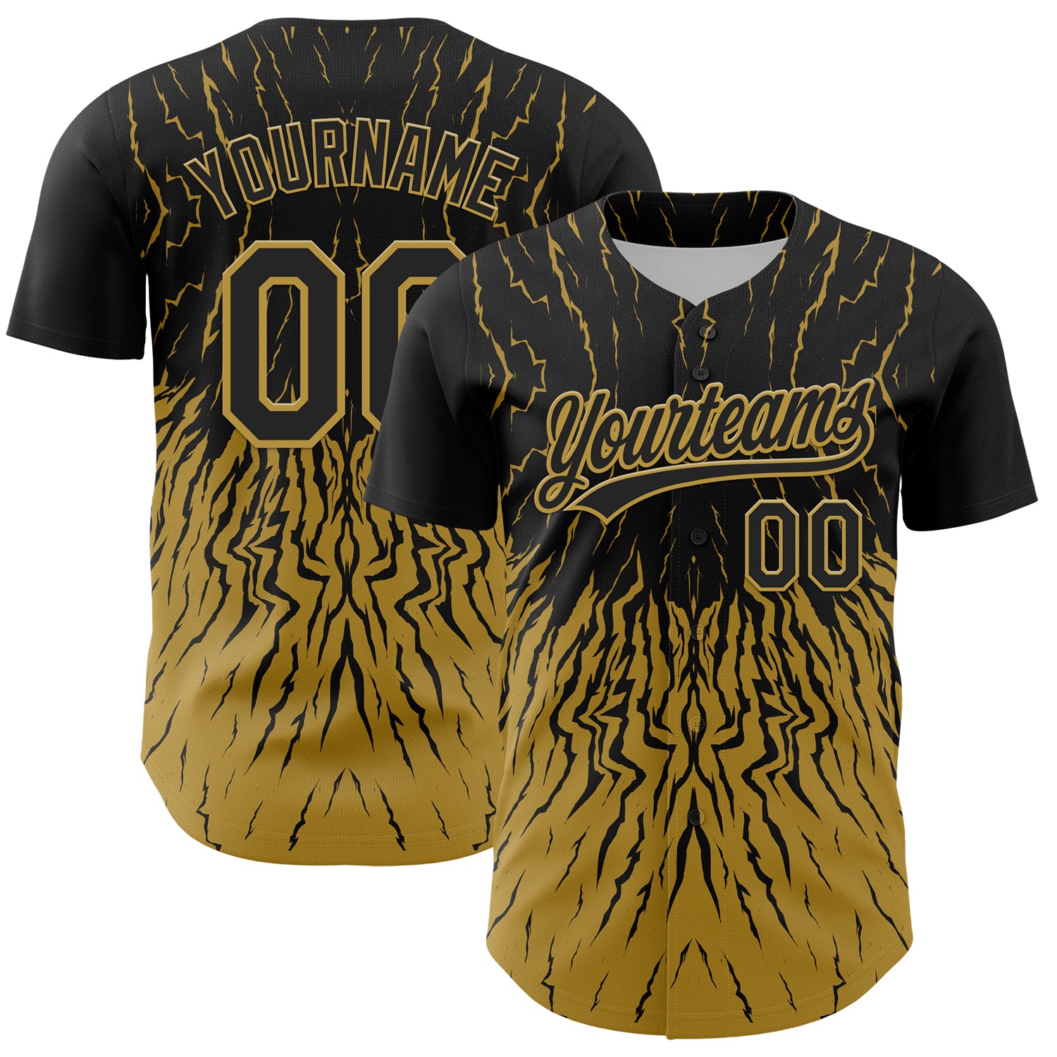 Personalized 3D Pattern Black Old Gold Abstract Wave Baseball Jersey Custom Name & Number Authentic Team Personalized Black