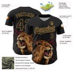 Personalized Lion 3D Pattern Baseball Jersey in Black and Old Gold - Authentic Design Personalized Black Old Gold 3D Pattern