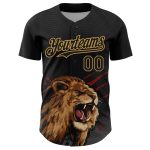 Custom Name and Number Animal Lion 3D Pattern Baseball Jersey - Personalized Black and Old Gold Team Design Personalized