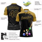 Custom Name and Number Polo Shirt for Billiards - Personalized Black and Old Gold 3D Pattern Design Performance Shirt Personalized