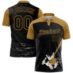 Custom Name and Number Personalized Black Old Gold 3D Bowling Performance Polo Shirt Personalized Black Old Gold 3D Pattern