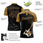 Custom Name and Number Personalized Black Old Gold 3D Bowling Performance Polo Shirt Personalized Black Old Gold 3D Pattern