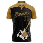 Custom Name and Number Personalized Black Old Gold 3D Bowling Performance Polo Shirt Personalized Black Old Gold 3D Pattern