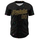 Personalized Custom Name and Number Black Old Gold 3D Confetti Baseball Jersey Personalized Black Old Gold 3D Pattern Design