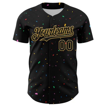 Personalized Custom Name and Number Black Old Gold 3D Confetti Baseball Jersey Personalized Black Old Gold 3D Pattern Design