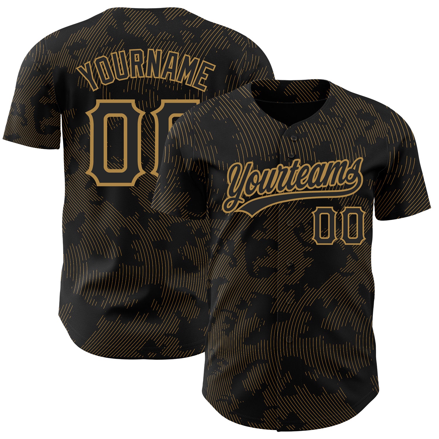 Customizable Black and Gold 3D Pattern Baseball Jersey with Personalized Name and Number Personalized Black Old Gold 3D Pattern