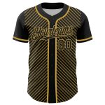 Custom Name and Number Personalized Black and Gold 3D Stripes Baseball Jersey - Authentic Team Apparel Personalized Black