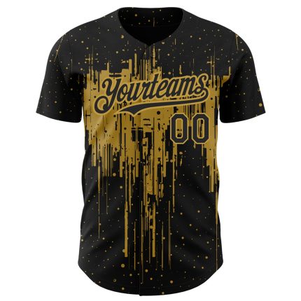 Custom Name and Number Baseball Jersey - Personalized Black and Gold 3D Dripping Splatter Art Design Personalized Black Old