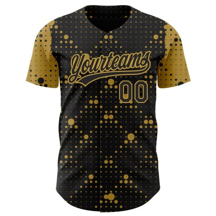 Custom Name Number Authentic Baseball Jersey - Personalized Black Old Gold 3D Geometric Halftone Dots Design Personalized