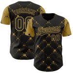 Custom Name Number Authentic Baseball Jersey - Personalized Black Old Gold 3D Geometric Halftone Dots Design Personalized