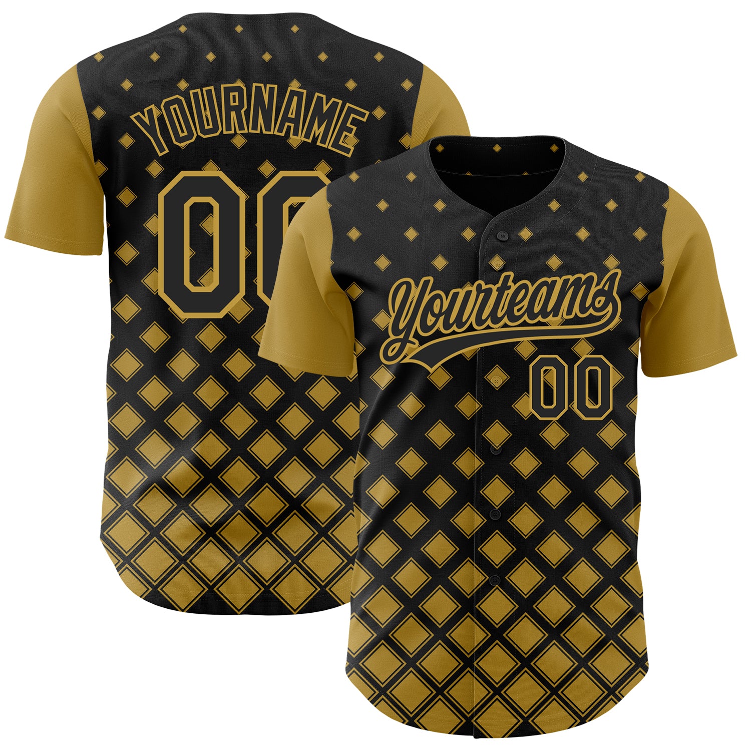 Custom Name and Number Personalized Black and Gold 3D Geometric Baseball Jersey with Unique Design Personalized Black Old